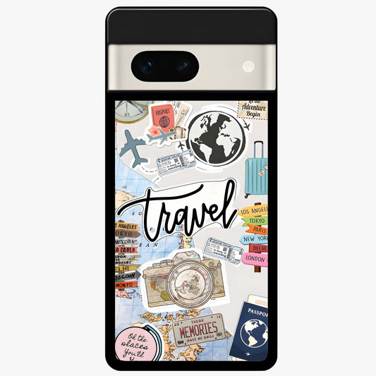 Wanderlust Journal Glass Case showing flat back view with travel inspired artwork and glossy glass finish.