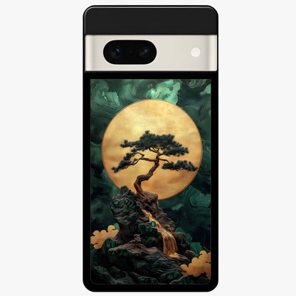 Zen Moon Rise Glass Case showing flat back view with calm moonrise artwork and glossy glass finish.