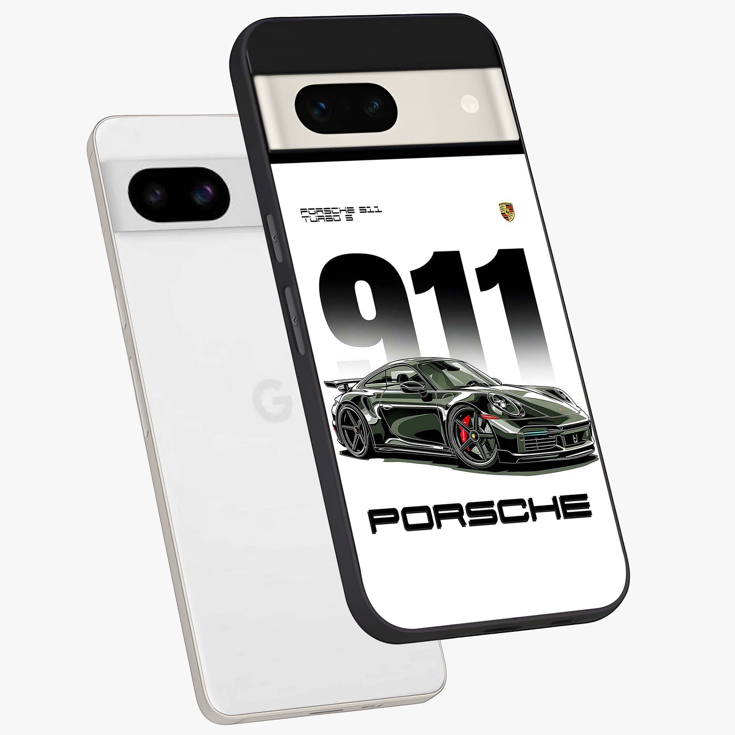 911 Turbo Dominance Glass Case displayed in premium angled mockup highlighting sporty car illustration and sleek glass surface.