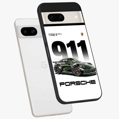911 Turbo Dominance Glass Case displayed in premium angled mockup highlighting sporty car illustration and sleek glass surface.