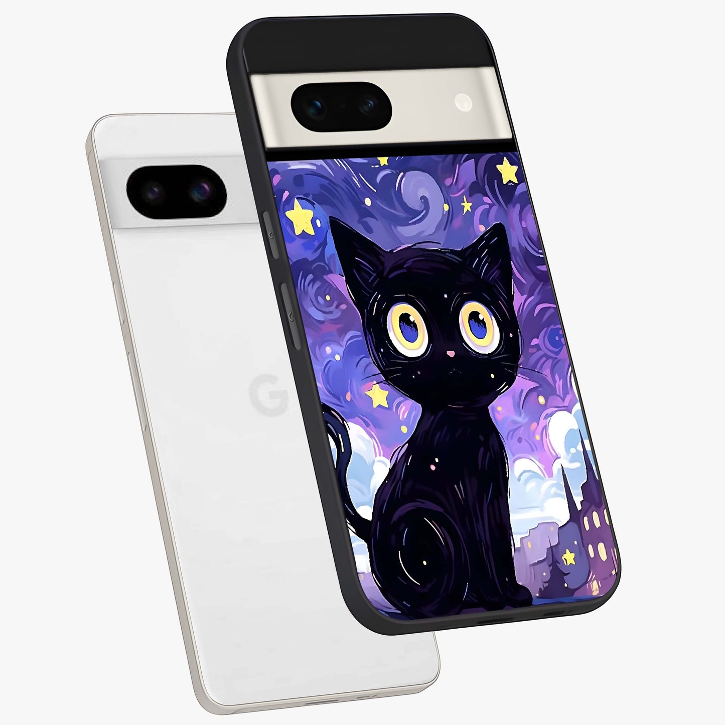 Abstract Cat Art Glass Case displayed in angled mockup highlighting modern abstract cat artwork and sleek glass surface.