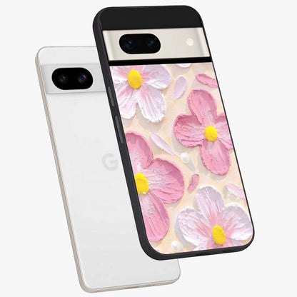 Blush Bloom Texture Glass Case displayed in angled mockup highlighting subtle bloom pattern with aesthetic pastel design.