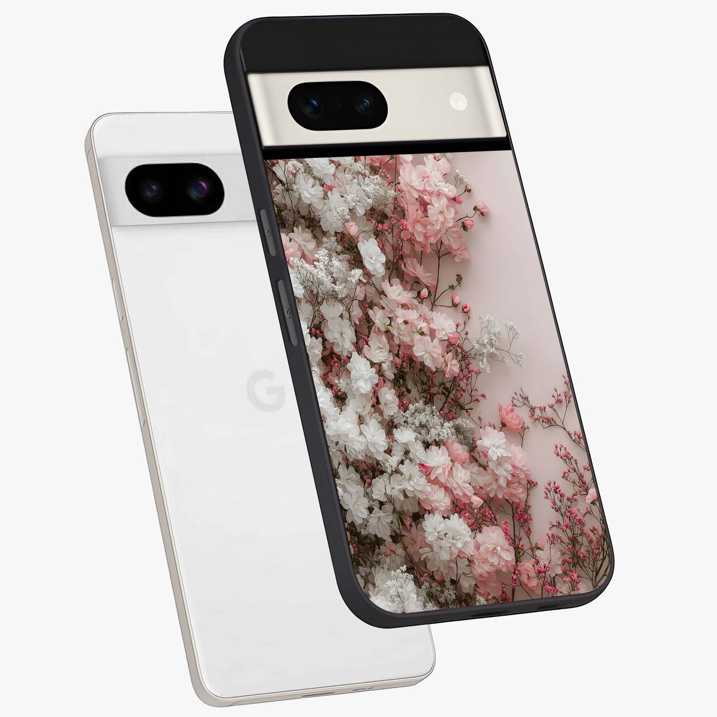Blush Blossom Cloud Glass Case displayed in angled mockup highlighting soft cloud and blossom design with pastel aesthetic.