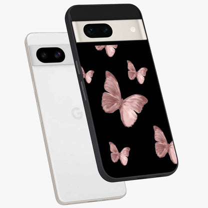 Butterfly Pattern Glass Case displayed in angled mockup highlighting delicate butterfly design and aesthetic pattern style.