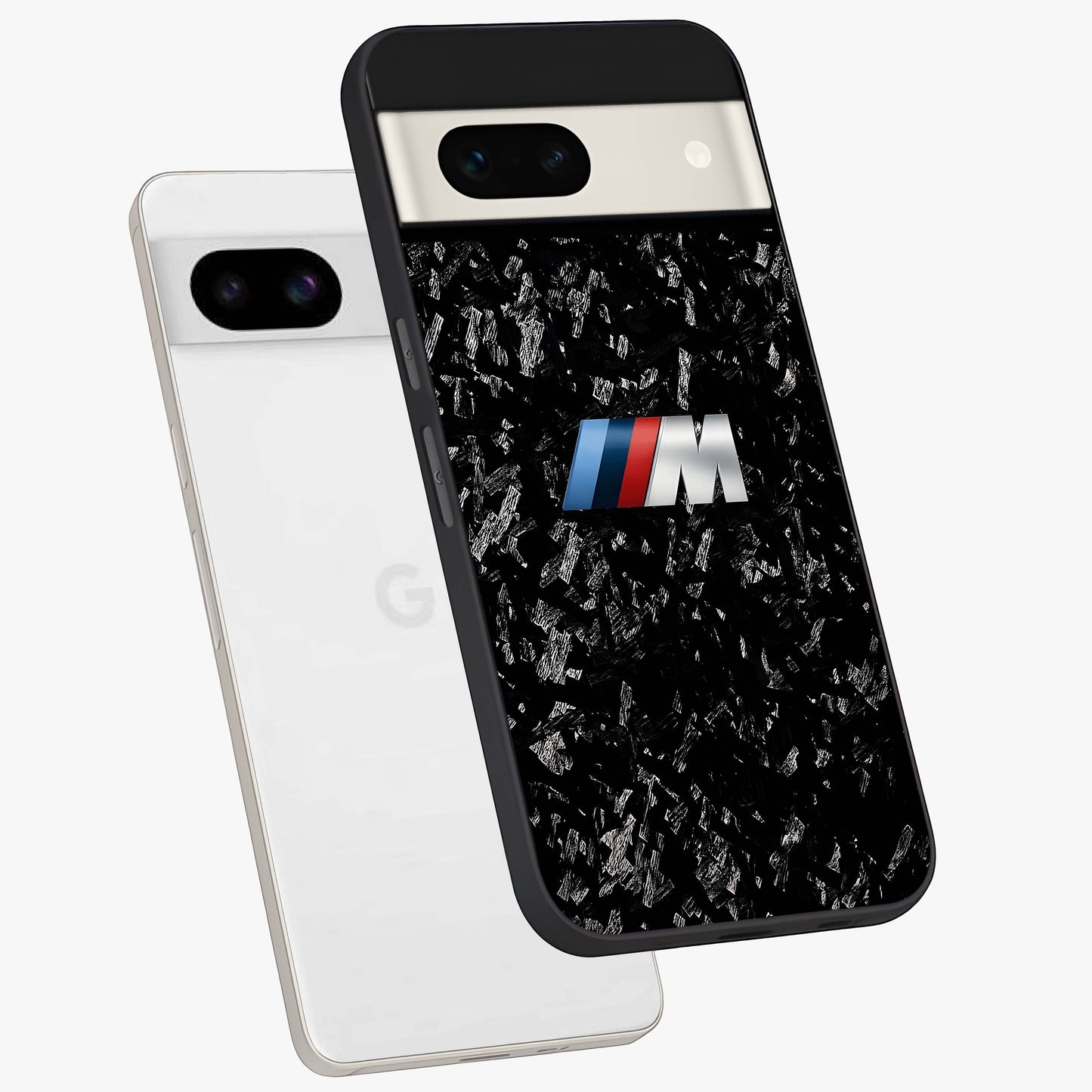 Carbon Speed Mark Glass Case displayed in angled mockup highlighting racing inspired carbon design and sleek aesthetic style.