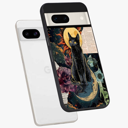 Celestial Black Cat Glass Case displayed in angled mockup highlighting cosmic black cat design with celestial aesthetic.