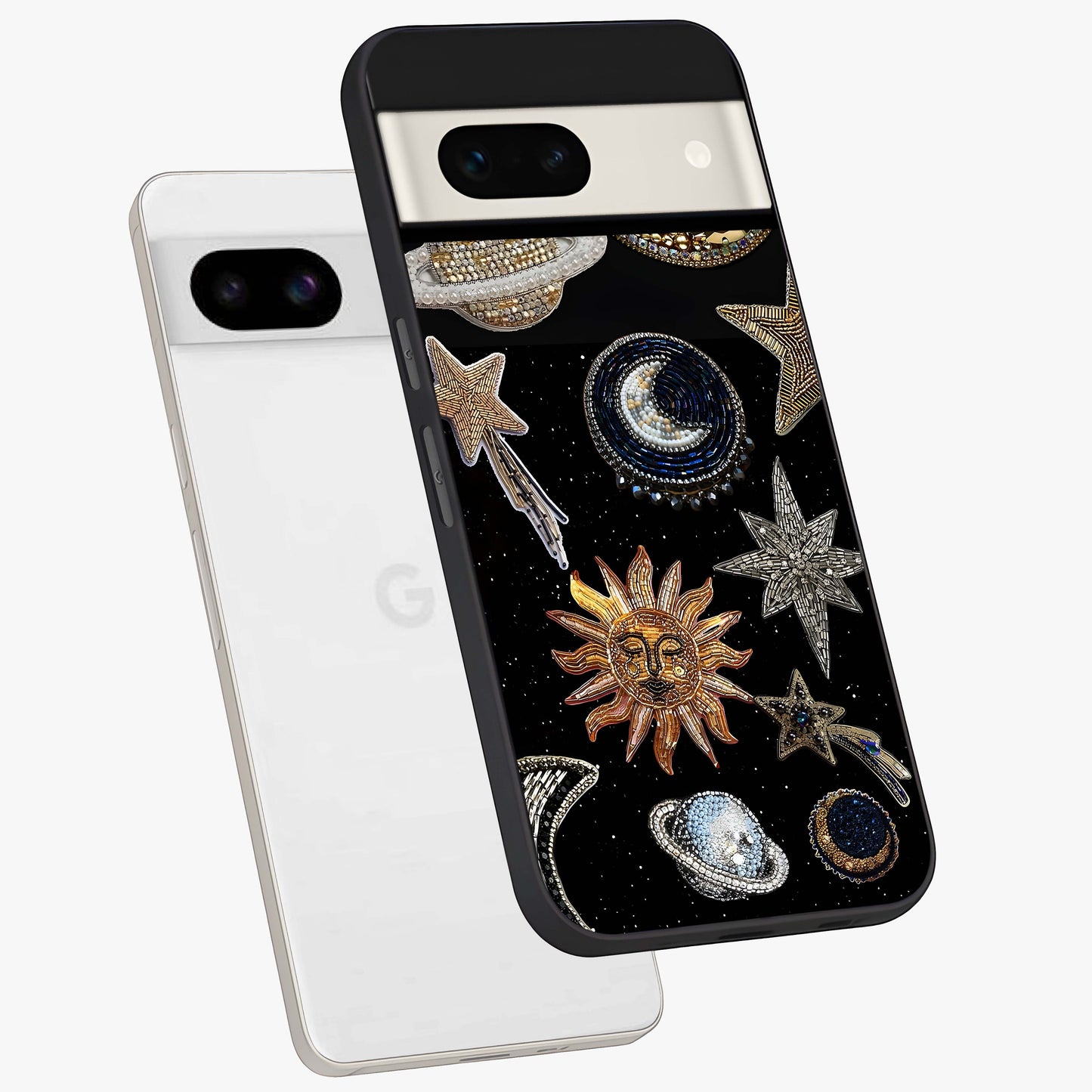 Celestial Gem Constellations Glass Case displayed in angled mockup highlighting gemstone inspired constellation design.