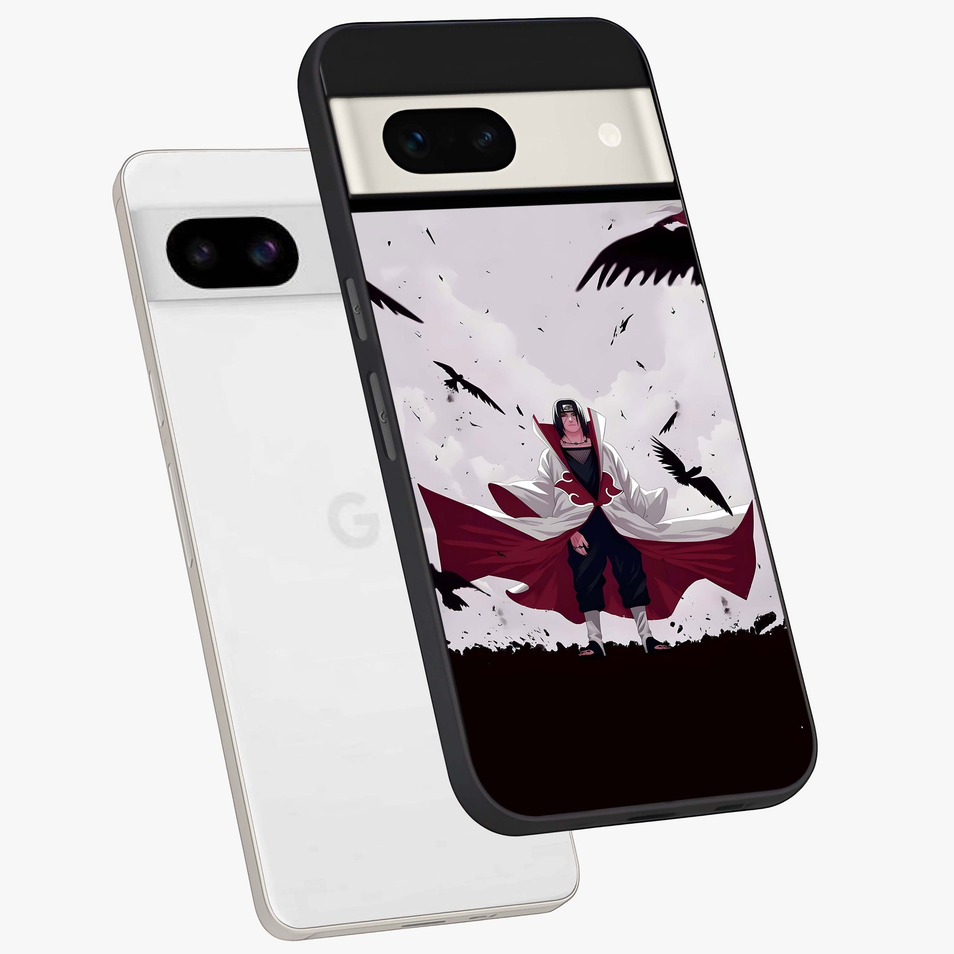 Crimson Crow Ascension Glass Case displayed in angled mockup highlighting powerful crow illustration with dark crimson aesthetic.