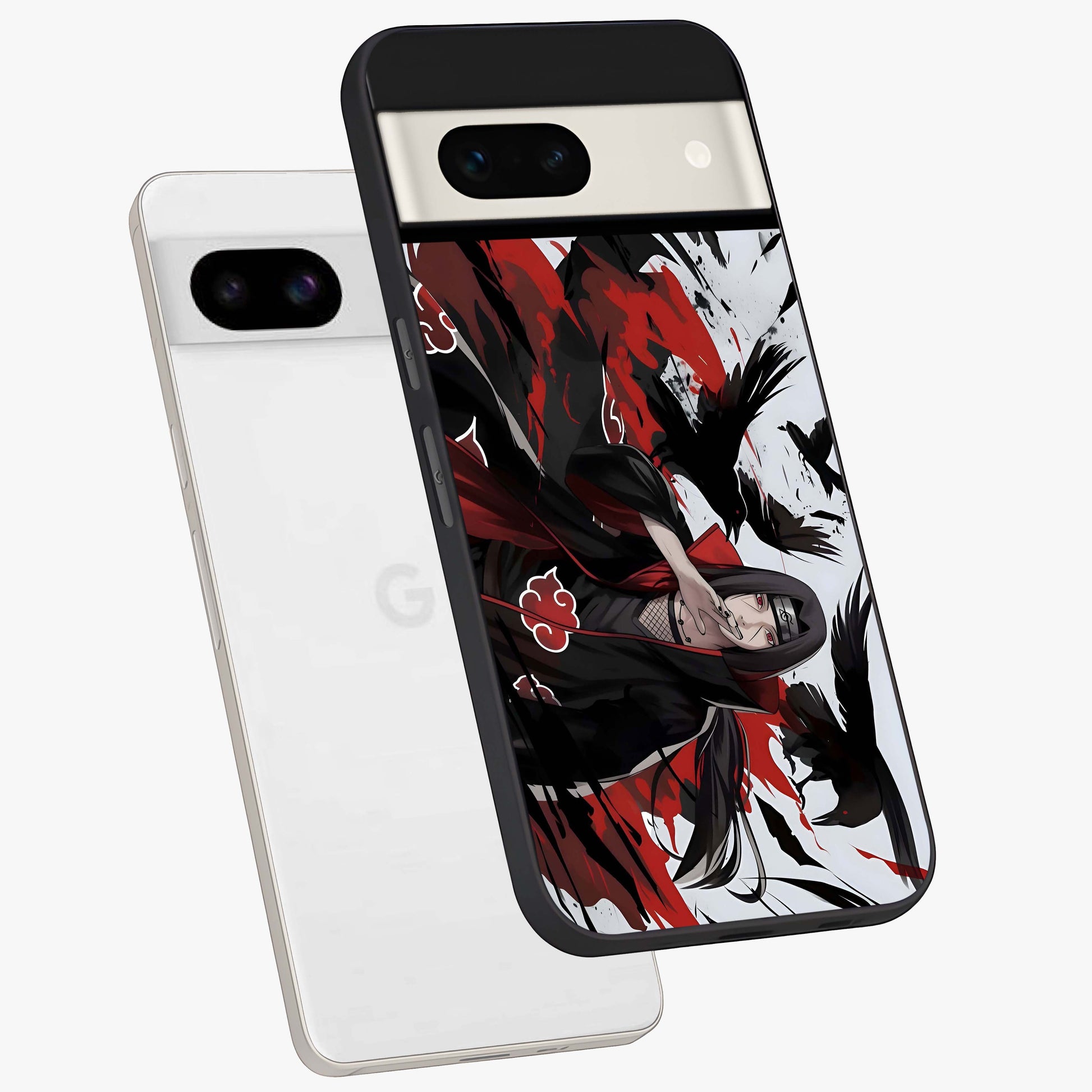 Crimson Crow Illusion Glass Case displayed in angled mockup highlighting mysterious crow graphic with dark aesthetic style.