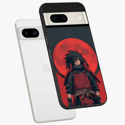 Crimson Moon Warlord Glass Case displayed in angled mockup highlighting dramatic crimson moon design with fantasy aesthetic.