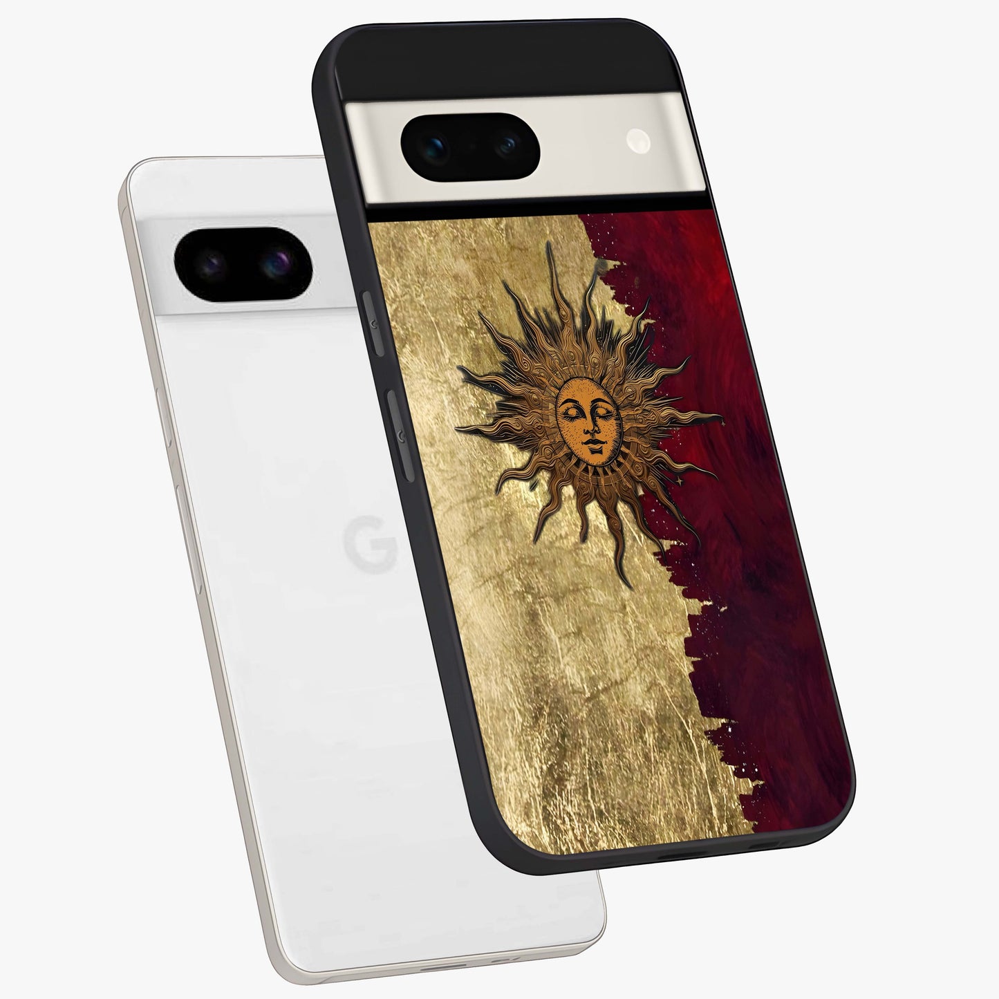 Crimson Sun Majesty Glass Case displayed in angled mockup highlighting majestic crimson sun design with bold aesthetic style.