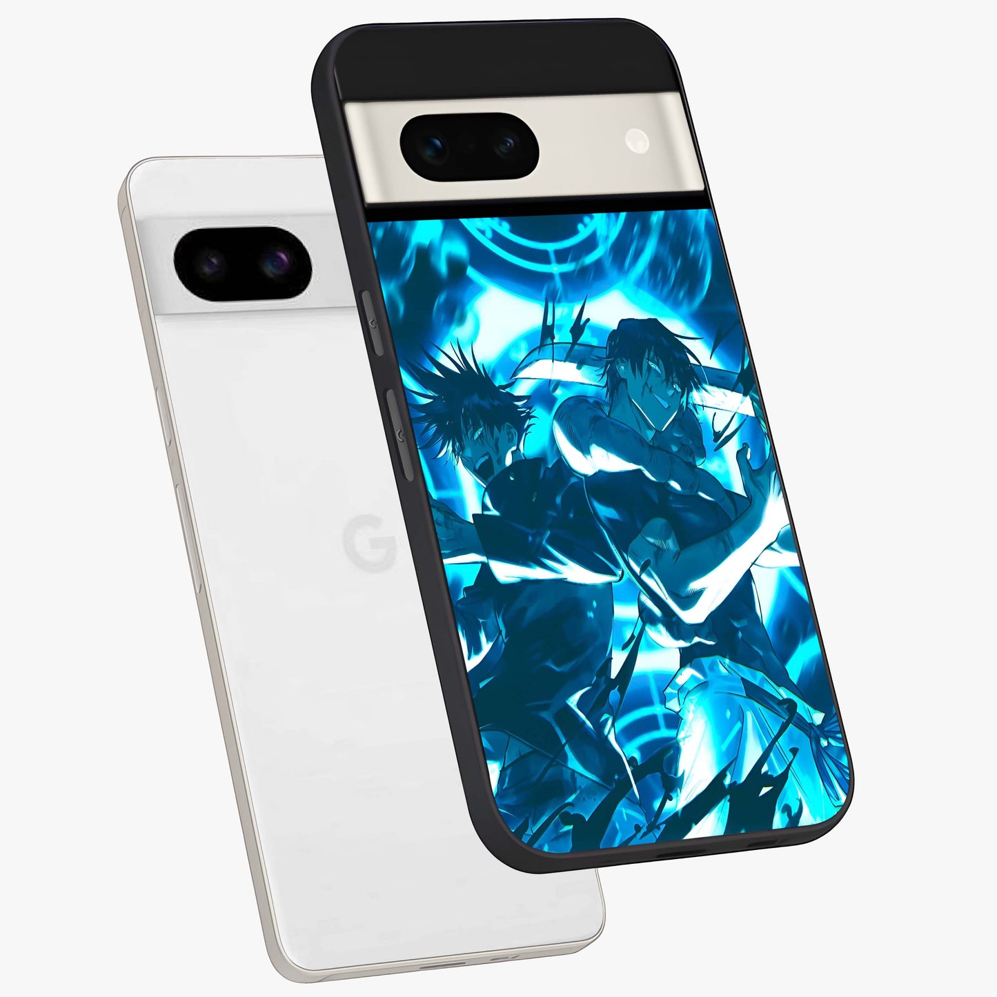 Cursed Energy Clash Glass Case displayed in angled mockup highlighting powerful battle inspired graphic with anime style aesthetic.