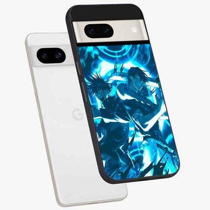 Cursed Energy Clash Glass Case displayed in angled mockup highlighting powerful battle inspired graphic with anime style aesthetic.