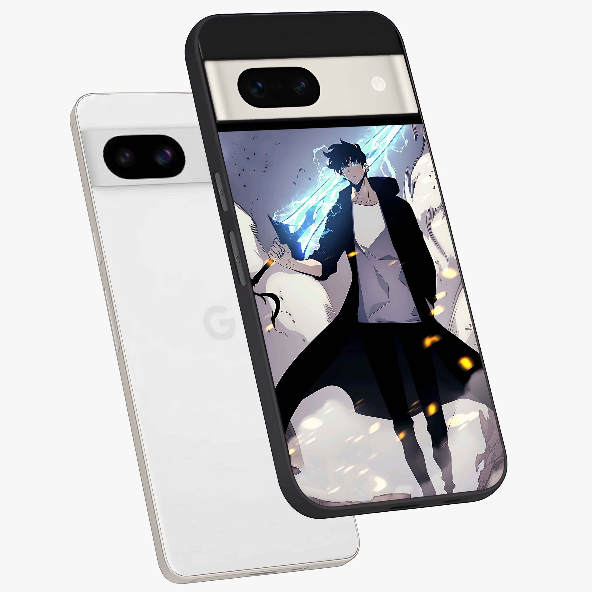 Dark Lightning Anime Warrior Glass Case displayed in angled mockup highlighting powerful lightning themed anime illustration.