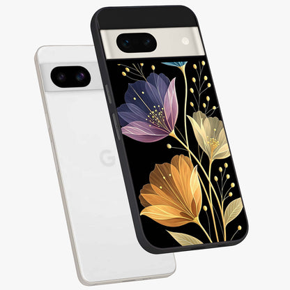 Delicate Multicolor Flowers Glass Case displayed in angled mockup highlighting colorful flower pattern with soft aesthetic style.