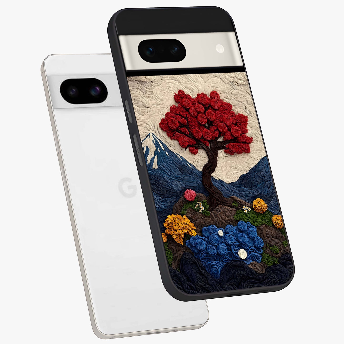 Eternal Nature Tapestry Glass Case displayed in angled mockup highlighting detailed botanical pattern with artistic aesthetic.