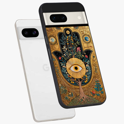 Ethereal Evil Eye Glass Case displayed in angled mockup highlighting protective evil eye symbol with spiritual aesthetic design.