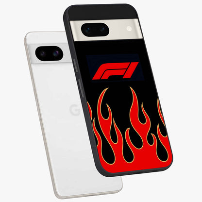 Fire F11 Glass Case displayed in angled mockup highlighting bold fire inspired graphic with energetic aesthetic style.