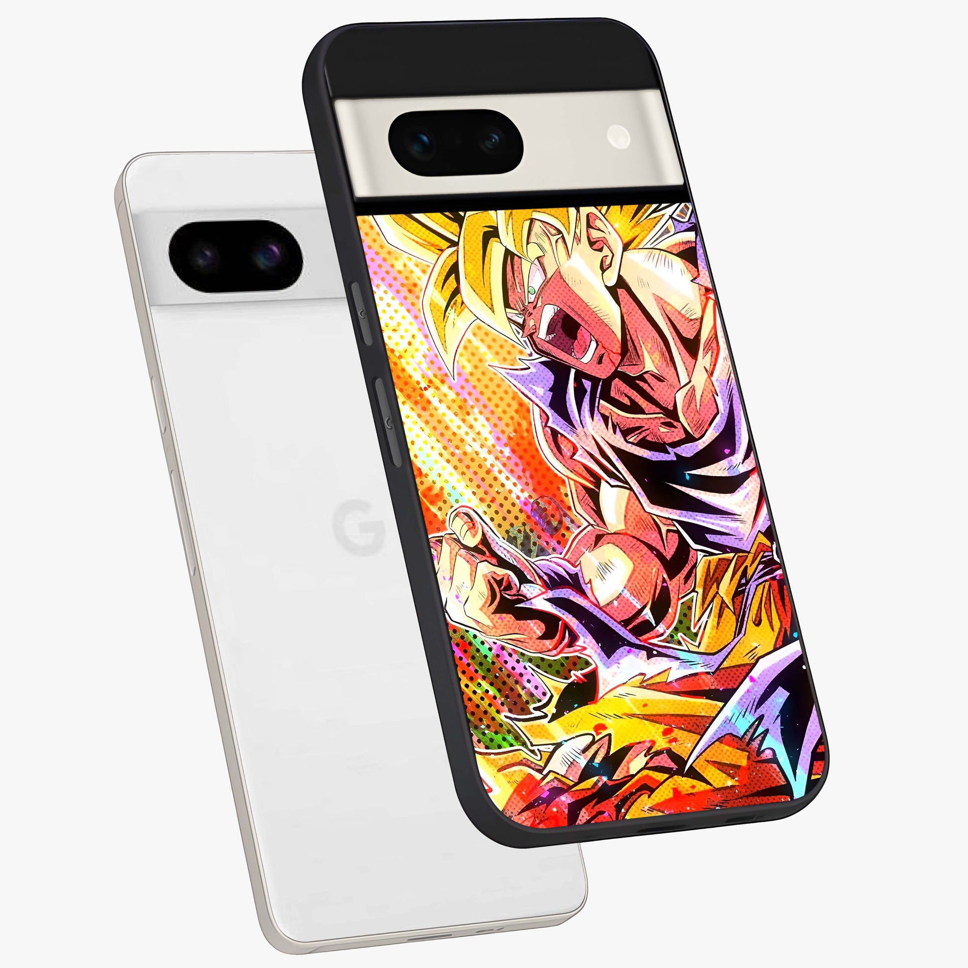 Firing Goku Glass Case displayed in angled mockup highlighting dynamic anime character design with action aesthetic.