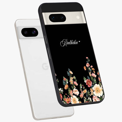 Floral Design With a Custom Personalized Name Glass Case displayed in angled mockup highlighting elegant floral pattern with custom name feature.