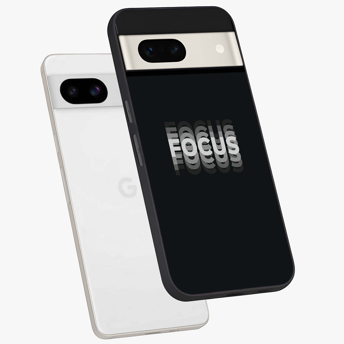 Focus Mode On Glass Case displayed in angled mockup highlighting clean minimal text artwork with modern aesthetic style.