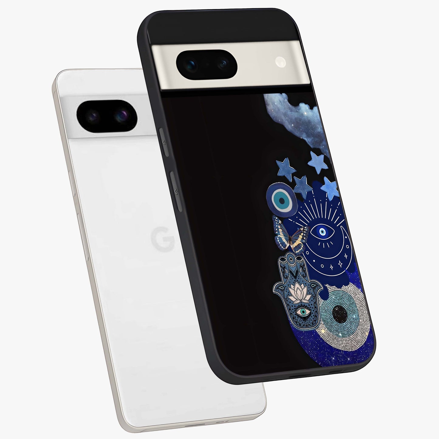 Galactic Charm Cluster Glass Case displayed in angled mockup highlighting luminous galaxy inspired design with dreamy aesthetic.
