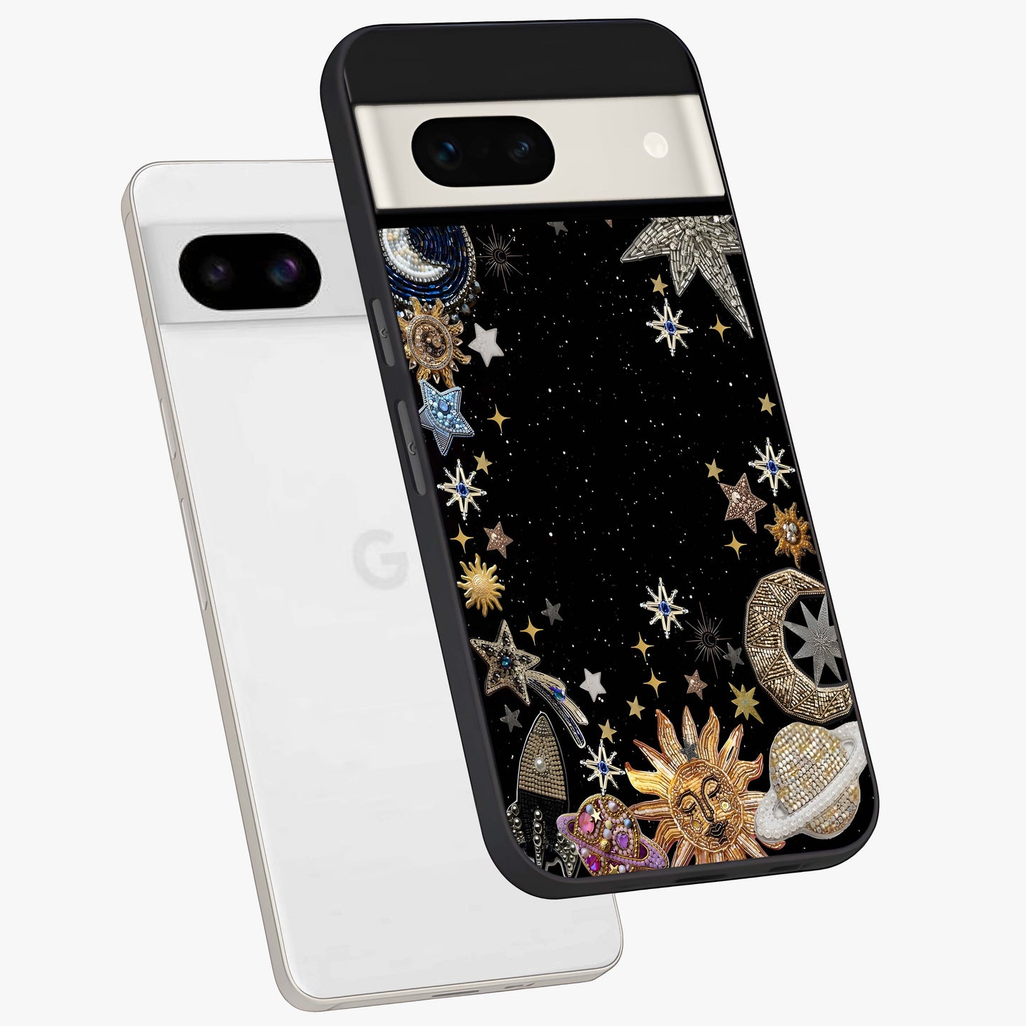 Galactic Jewel Stars Glass Case displayed in angled mockup highlighting shining celestial star design with cosmic aesthetic style.