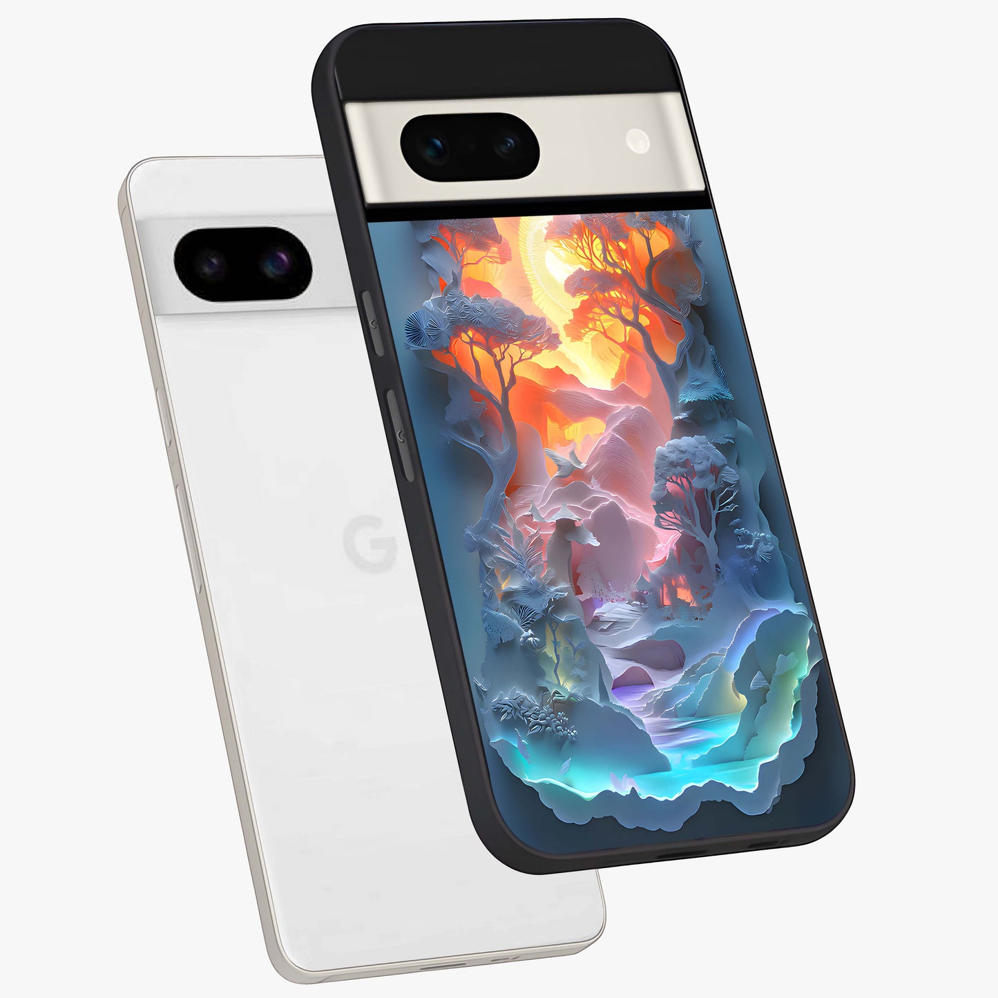 Glow Forest Portal Glass Case displayed in angled mockup highlighting mystical forest design with magical glowing aesthetic.