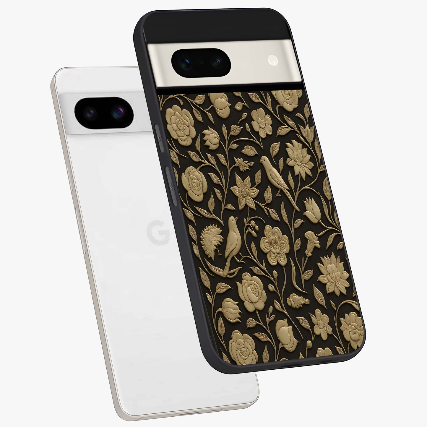 Golden Evil Eye Mandala Glass Case displayed in angled mockup highlighting protective evil eye symbol with golden mandala design.