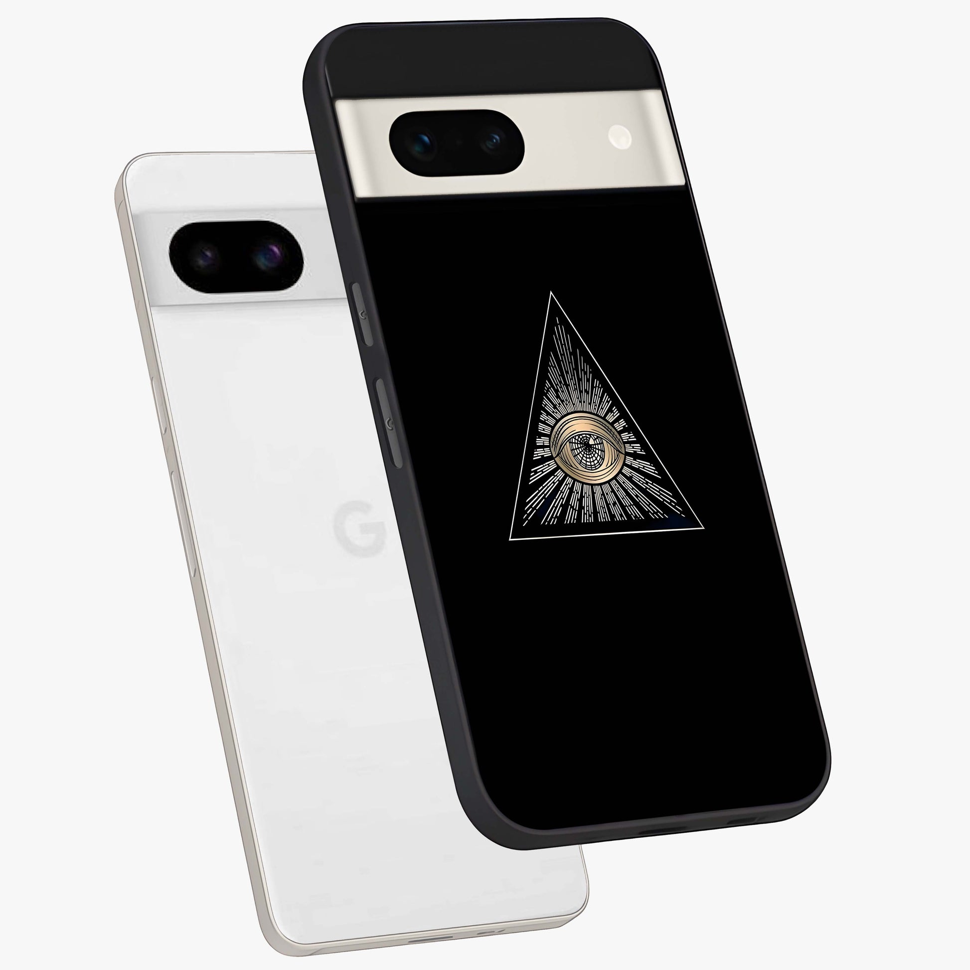 Illuminati Evil Glass Case displayed in angled mockup highlighting dark occult inspired design with bold aesthetic style.