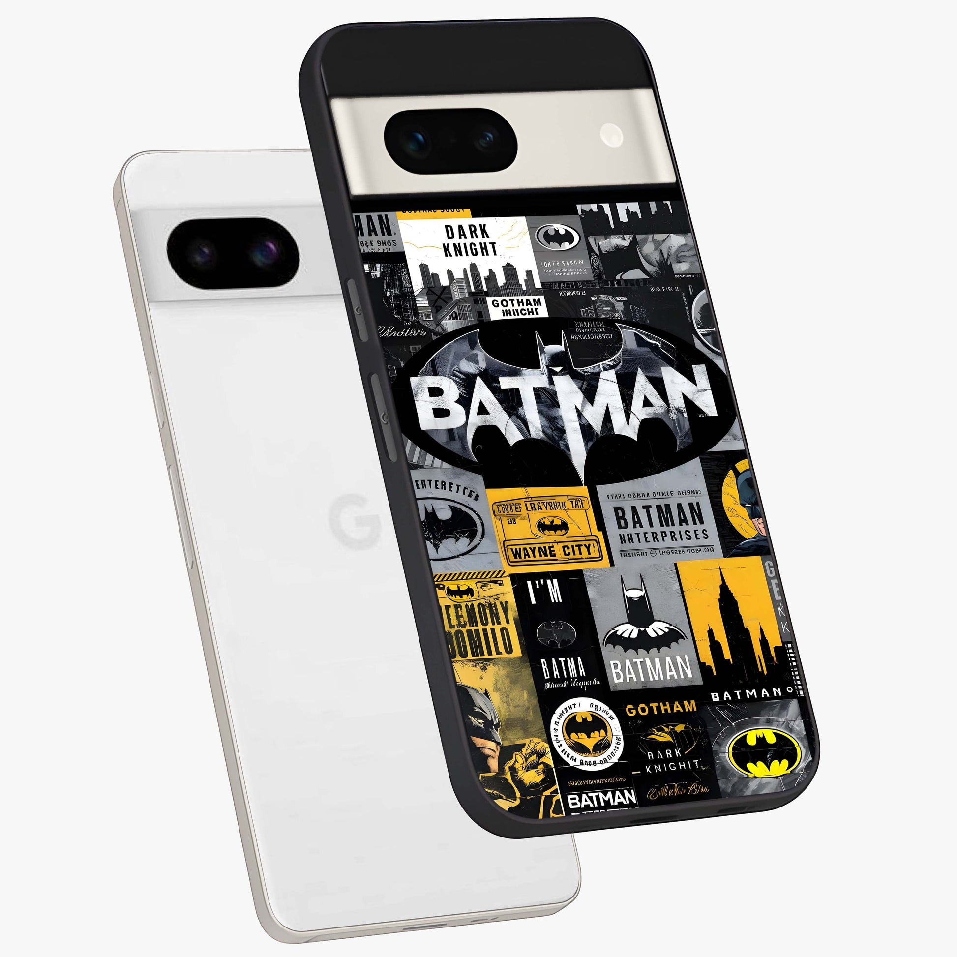 Knight Gotham Rise Glass Case displayed in angled mockup highlighting powerful knight silhouette design with dramatic aesthetic.