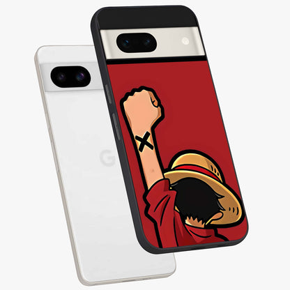 Luffy X Spirit Glass Case displayed in angled mockup highlighting powerful anime design with energetic action aesthetic.
