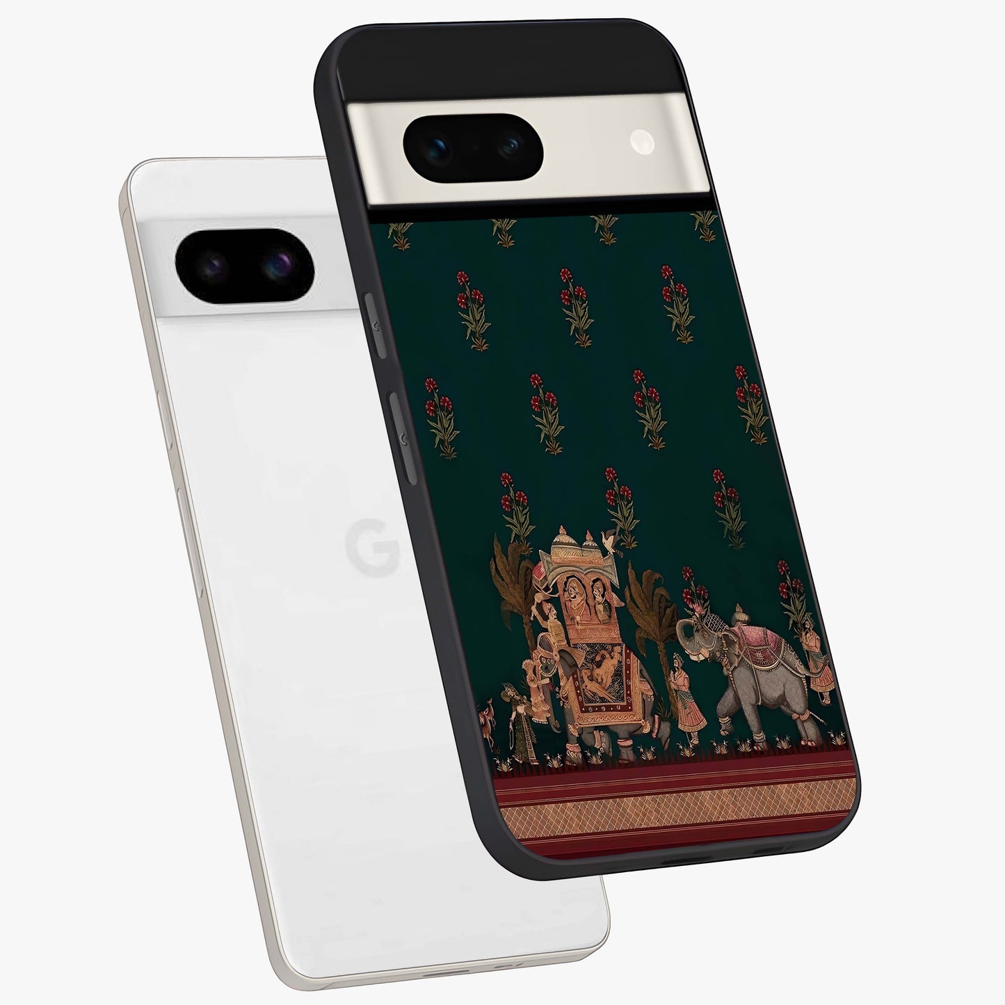 Macmerise Glass Case displayed in angled mockup highlighting trendy graphic design with sleek aesthetic style.