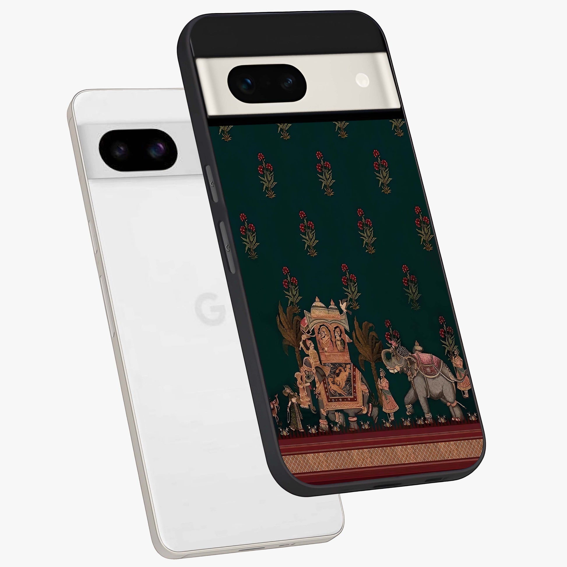 Macmerise Glass Case displayed in angled mockup highlighting trendy graphic design with sleek aesthetic style.