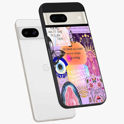 Manifestation Collage Glass Case displayed in angled mockup highlighting inspirational aesthetic collage design.