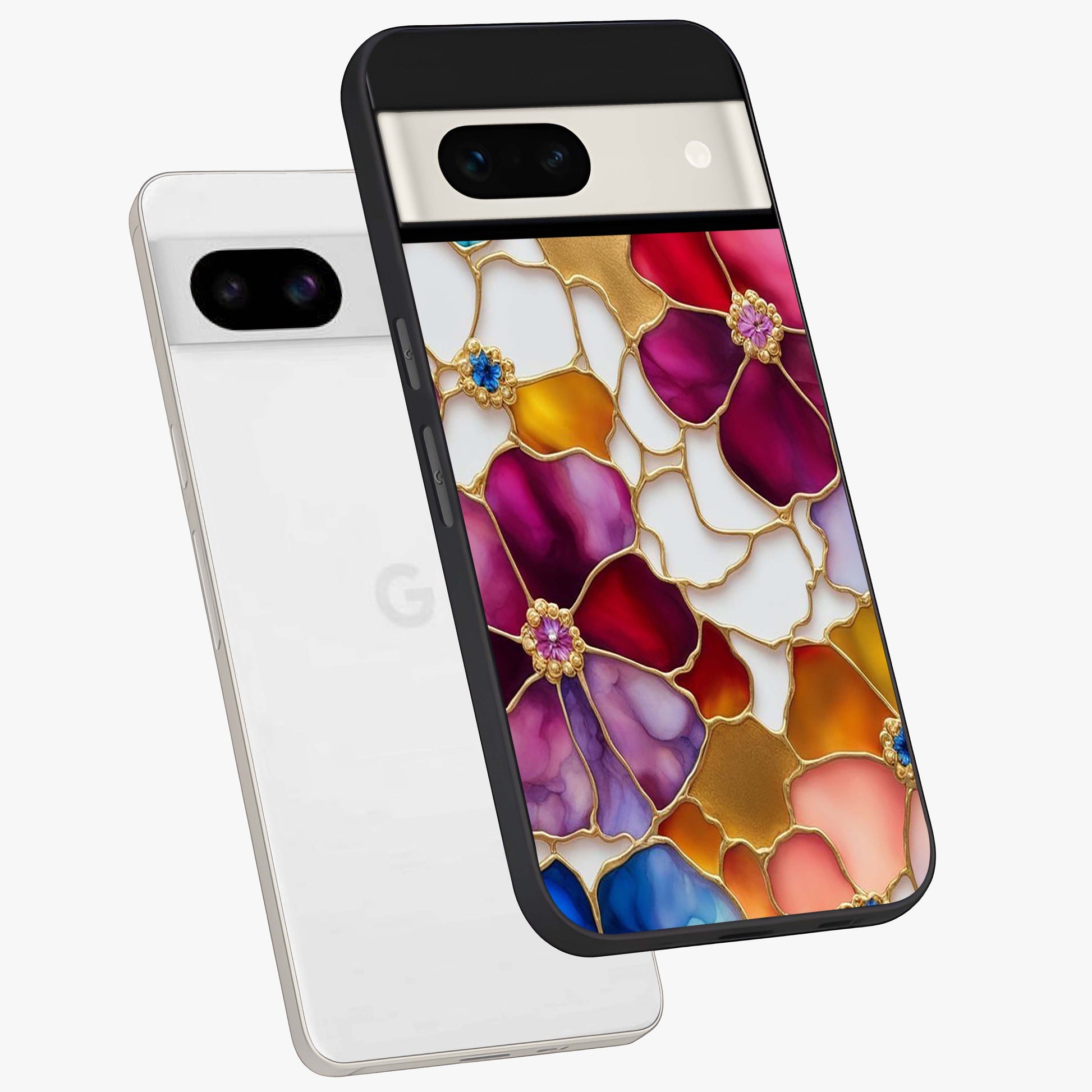 Marble Flower Pattern Glass Case displayed in angled mockup highlighting elegant marble floral design with modern aesthetic.