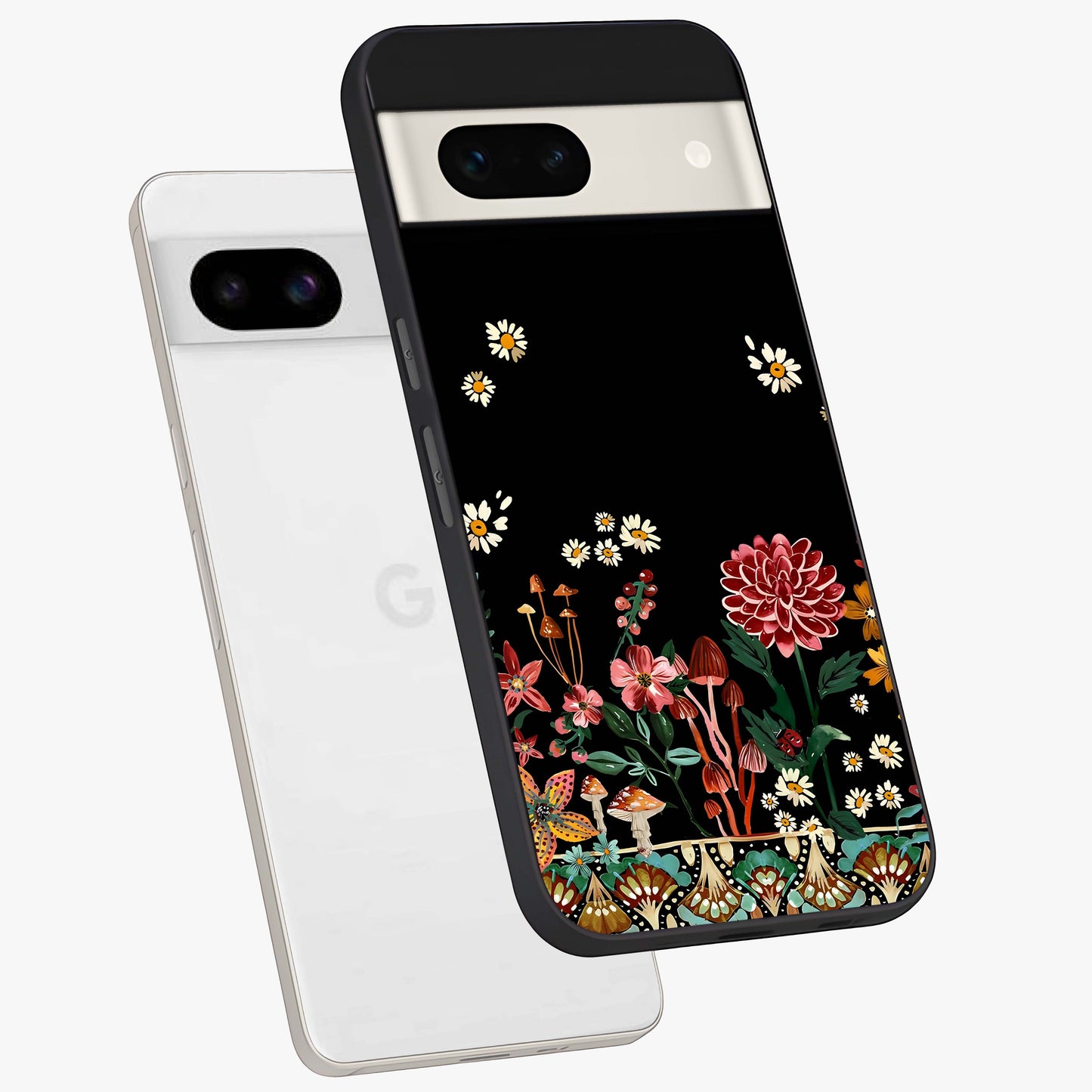 Midnight Bloom Pattern Glass Case displayed in angled mockup highlighting elegant flower design with midnight aesthetic style.