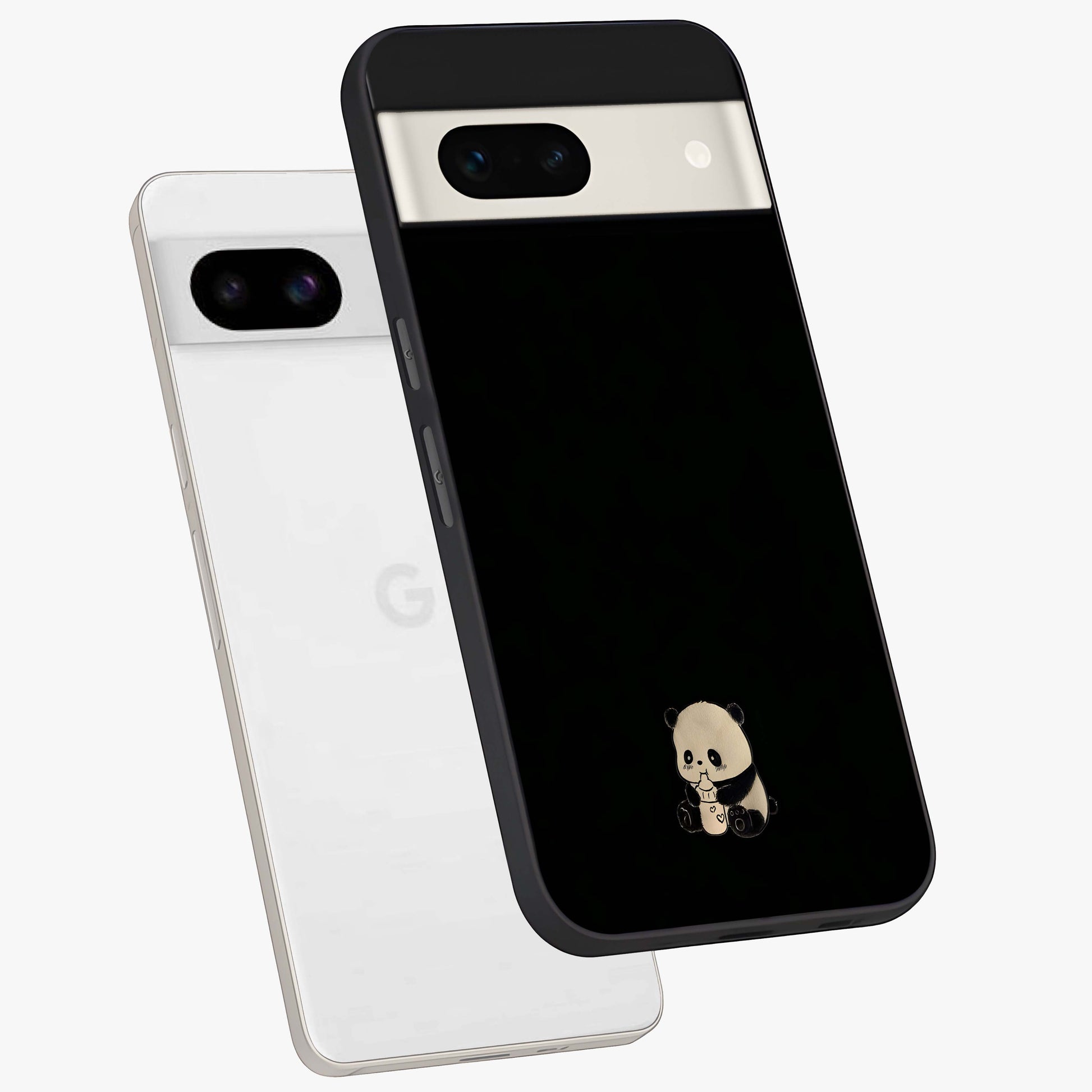 Midnight Panda Love Glass Case displayed in angled mockup highlighting adorable panda illustration with midnight aesthetic.