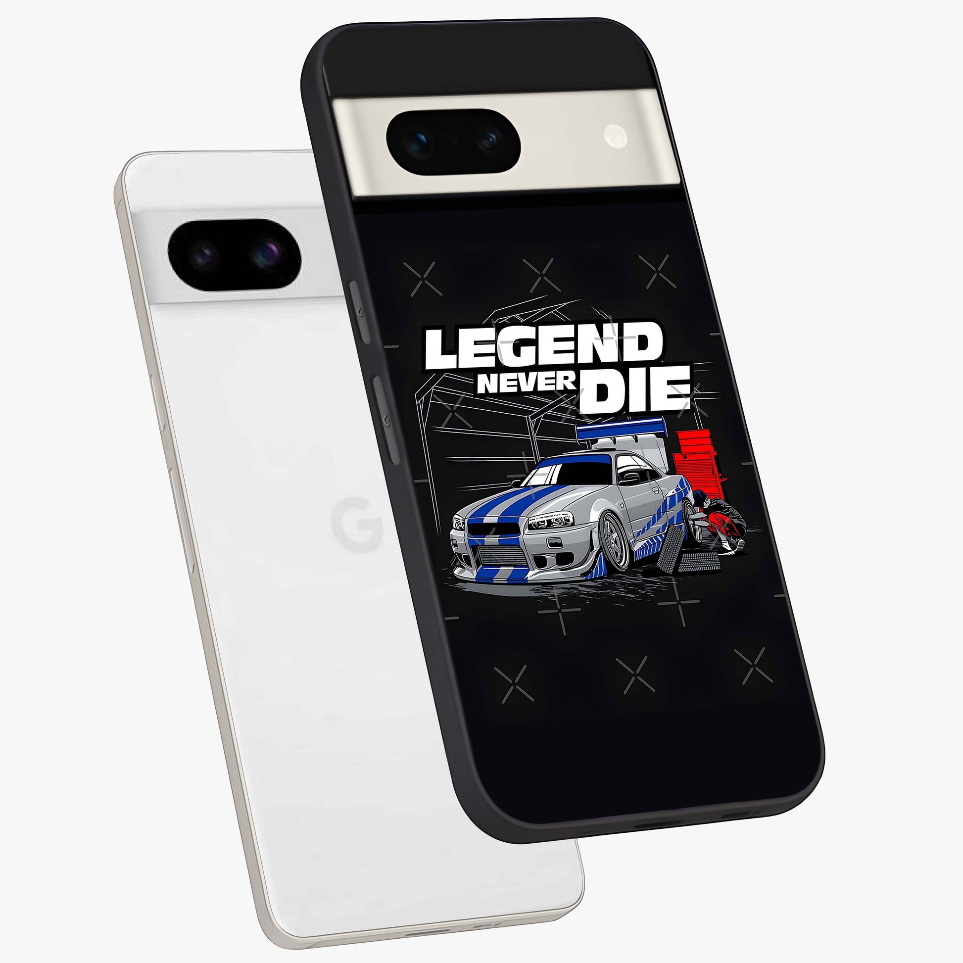 Midnight Racing Legacy Glass Case displayed in angled mockup highlighting dynamic automotive design with bold midnight aesthetic.