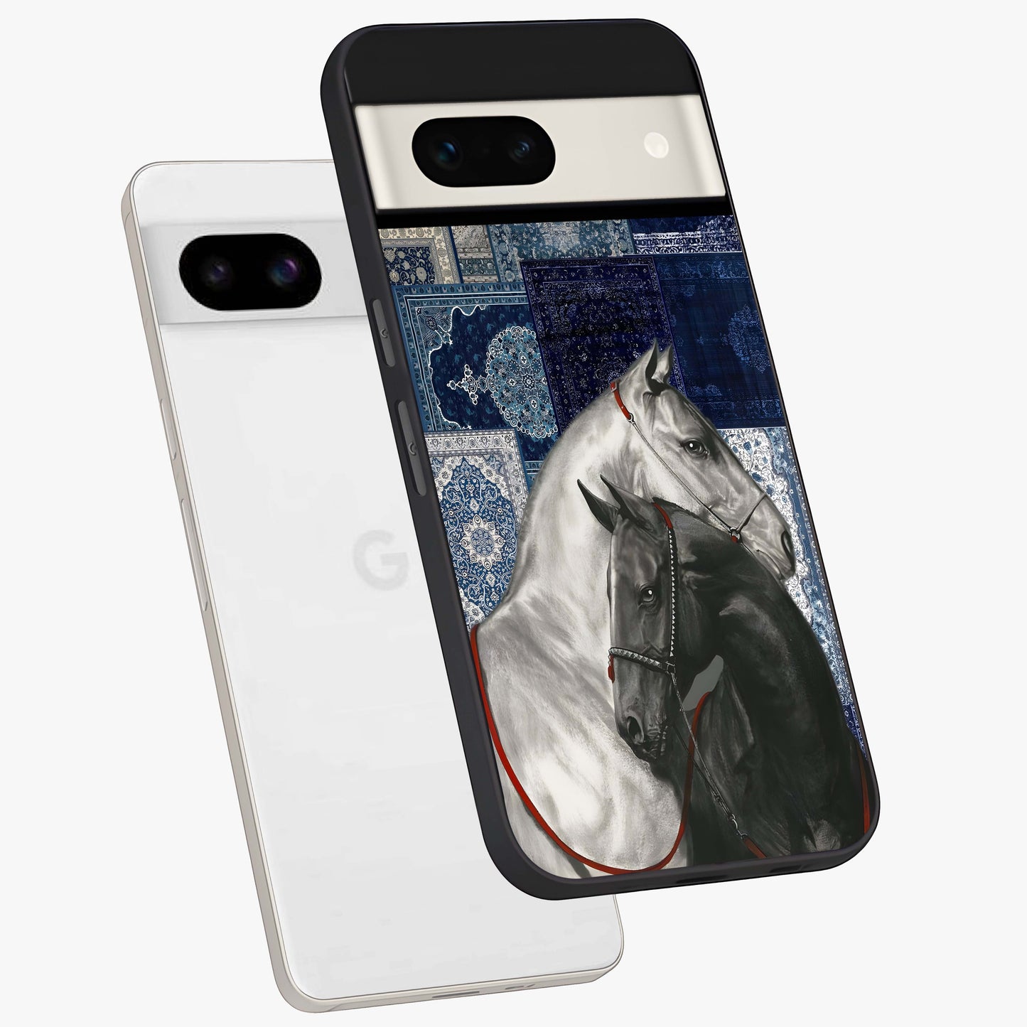 Midnight Stallion Blues Glass Case displayed in angled mockup highlighting powerful stallion illustration with deep midnight tones.