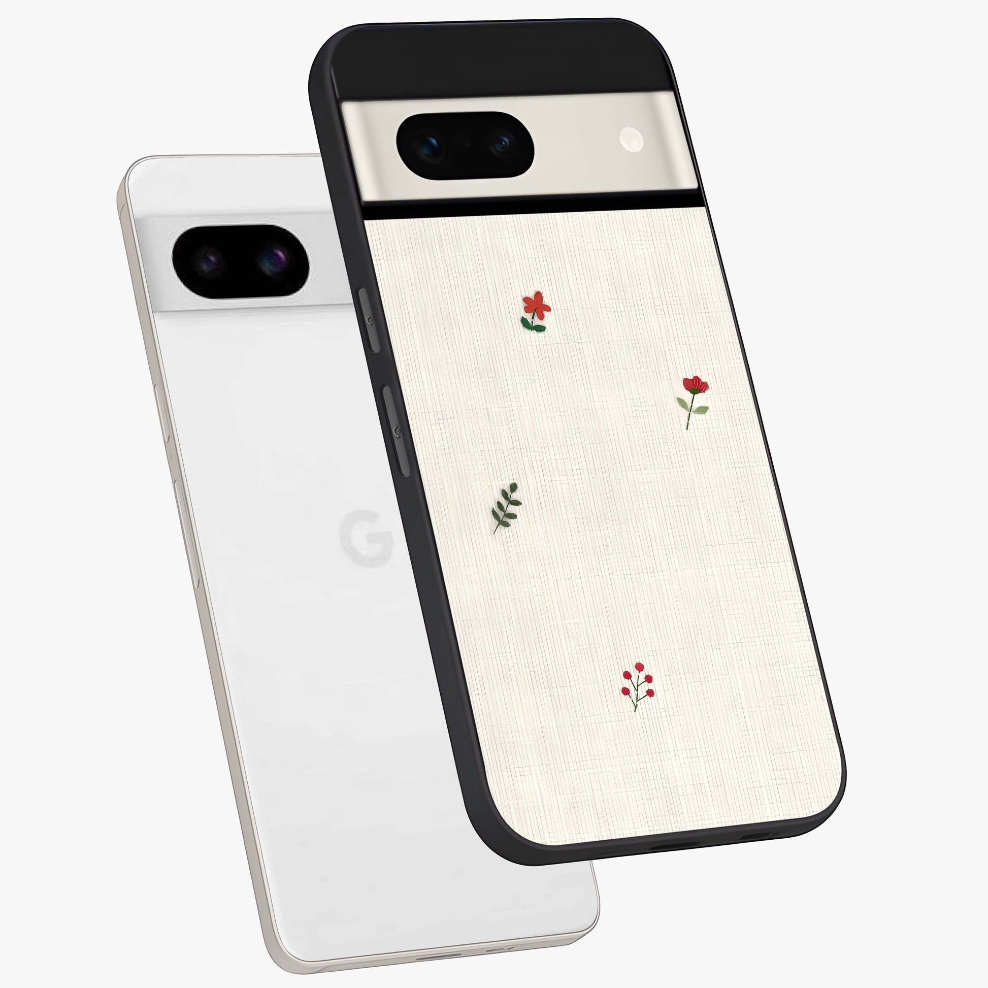 Minimalistic Blue With White Flower Pattern Glass Case displayed in angled mockup highlighting simple floral design with minimal aesthetic.