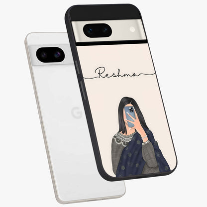 Mirror Mood Muse With Custom Name Glass Case displayed in angled mockup highlighting aesthetic mirror inspired design with custom name feature.