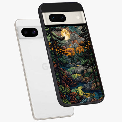 Moonlight Forest Dream Glass Case displayed in angled mockup highlighting dreamy forest design with glowing moon aesthetic.