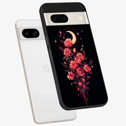 Moonlit Floral Elegance Glass Case displayed in angled mockup highlighting graceful flower design with soft moonlight aesthetic.