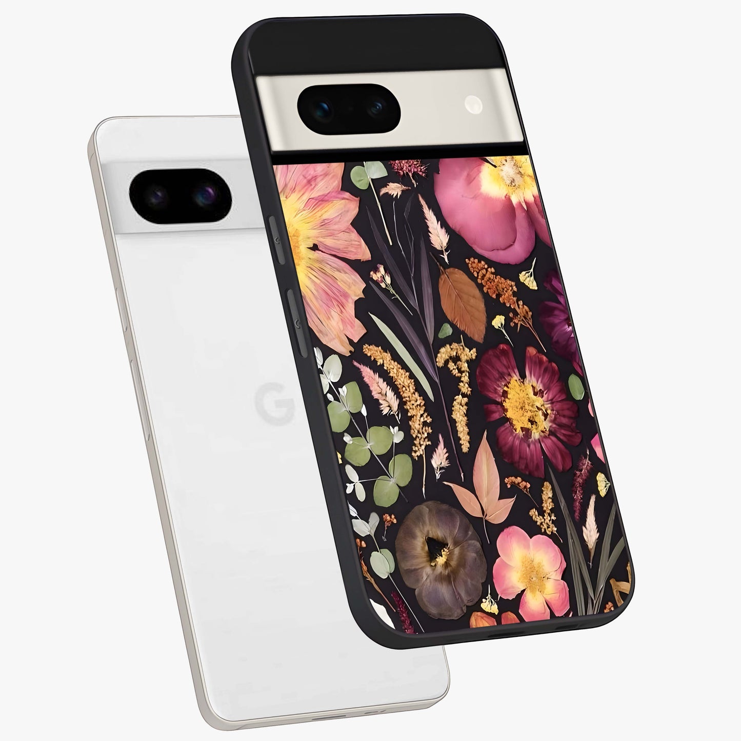 Petal Dream Tapestry Glass Case displayed in angled mockup highlighting decorative petal pattern with elegant botanical aesthetic.