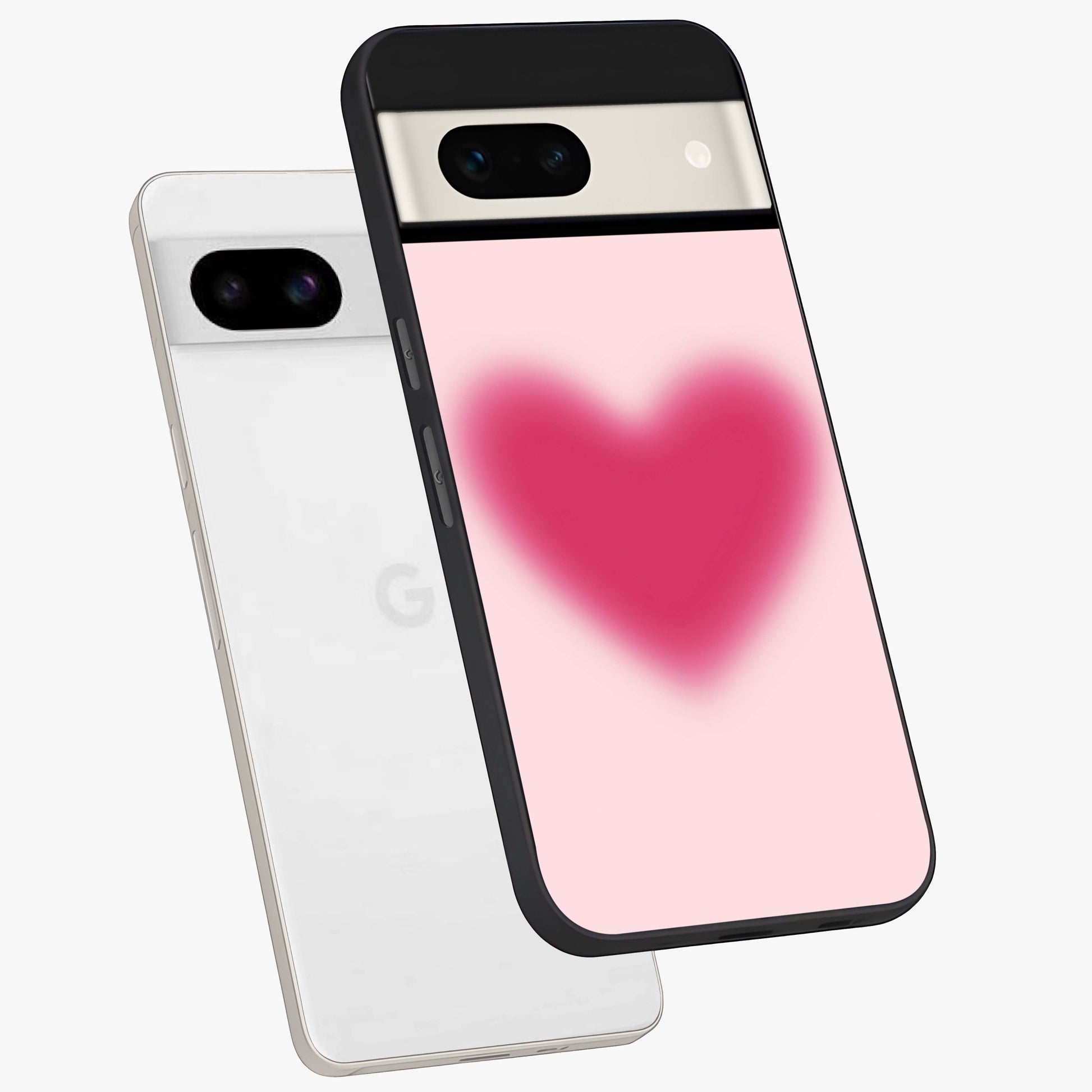 Pink Aura Heart Glass Case displayed in angled mockup highlighting vibrant pink heart design with dreamy aura aesthetic.