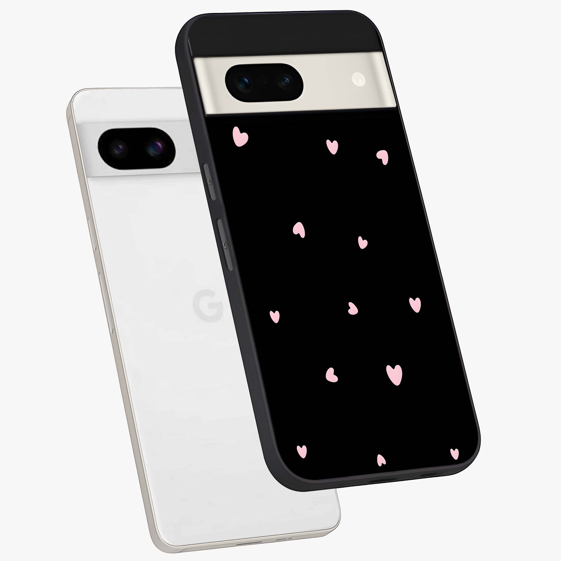 Pink Love Drops Glass Case displayed in angled mockup highlighting cute love drop design with vibrant pink aesthetic.