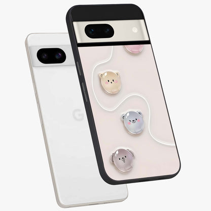 Puffy Face Parade Glass Case displayed in angled mockup highlighting playful cartoon face design with fun aesthetic.