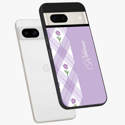 Purple Diamond Floral Glass Case displayed in angled mockup highlighting elegant purple flower design with decorative pattern.