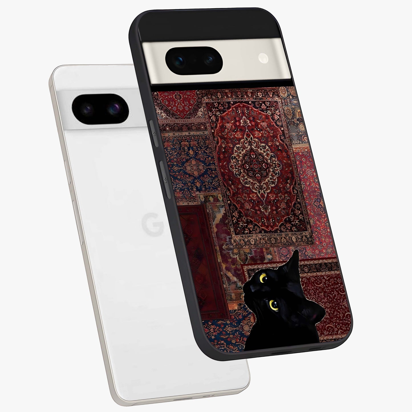 Regal Magic Cat Apple Glass Case displayed in angled mockup highlighting whimsical feline design with fantasy aesthetic.